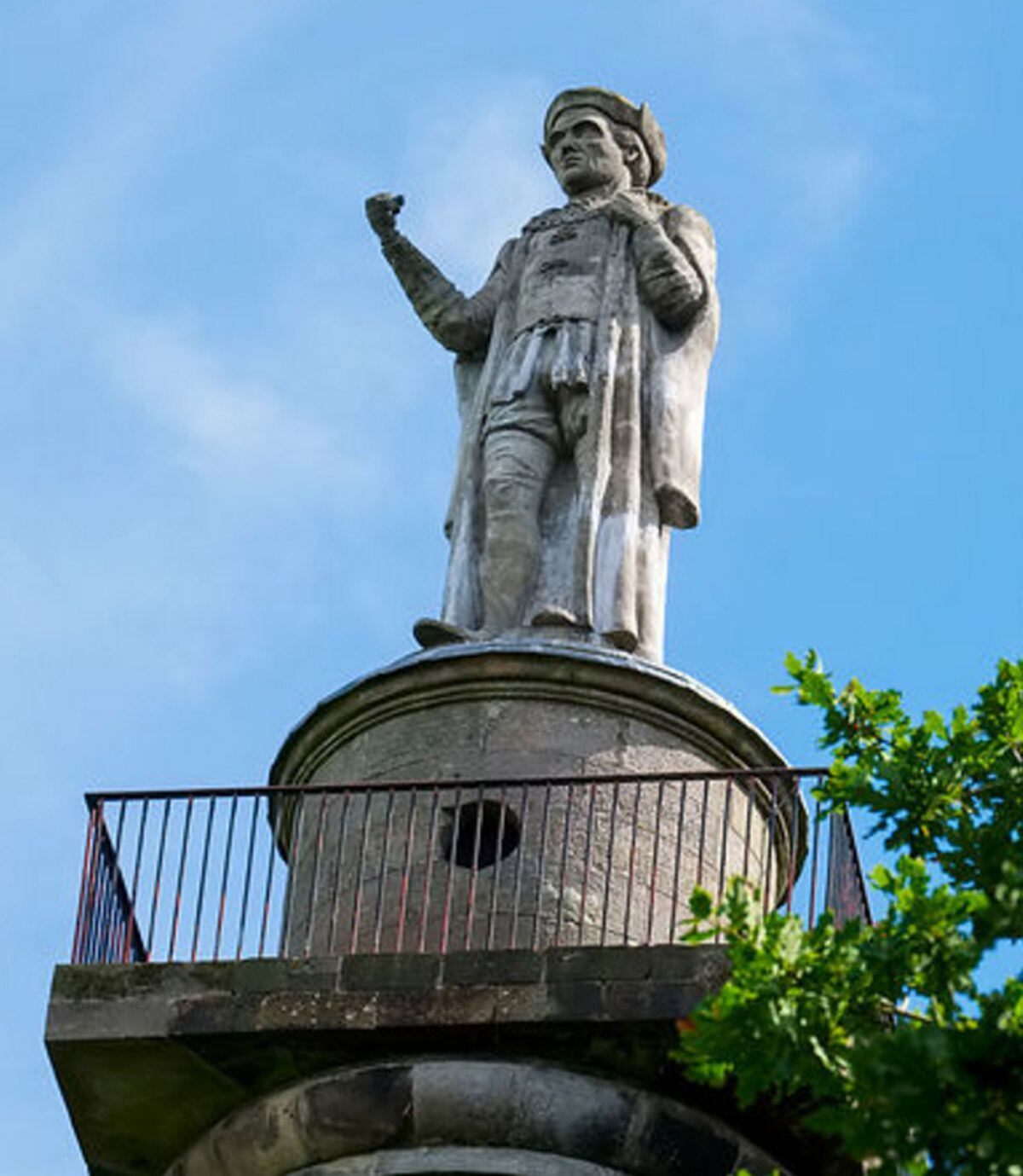 The statue of Rowland Hill, the first Protestant Lord Mayor of London, on top of the Monument at Hawkstone Park.