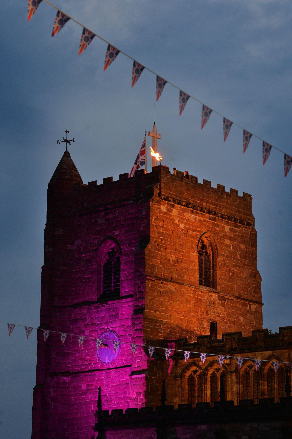 The beacon is on top of St Nicholas Church tower