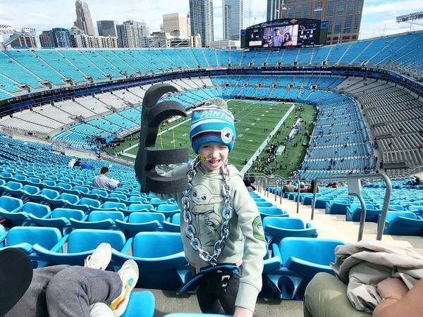 Archie Wilks went to watch a game of American football at the Carolina Panthers stadium, near the hospital where he is receiving treatment