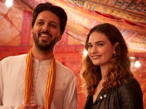 Shazad Latif as Kazim and Lily James as Zoe in director Shekhar Kapur’s What's Love Got To Do With It?