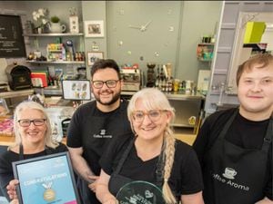Cheryl Waddington (centre) and her staff at the award winning Coffee Aroma in Oakengates