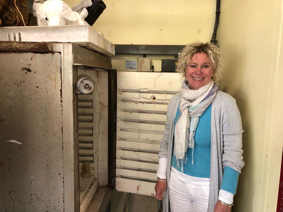Sarah Clarke from The Grove School in Market Drayton pictured with the old kiln that now needs replacing