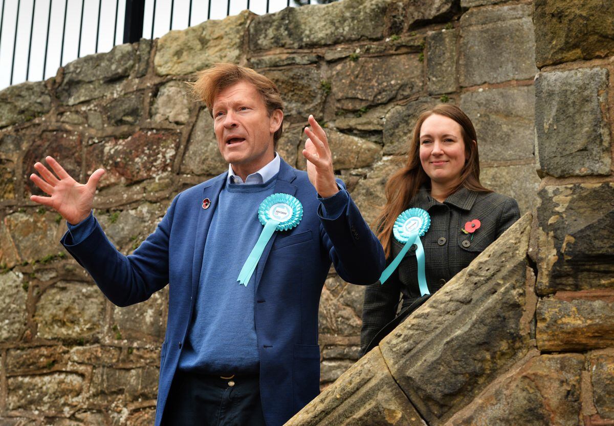 Reform UK election candidate Kirsty Walmsley with party leader Richard Tice, at Oswestry