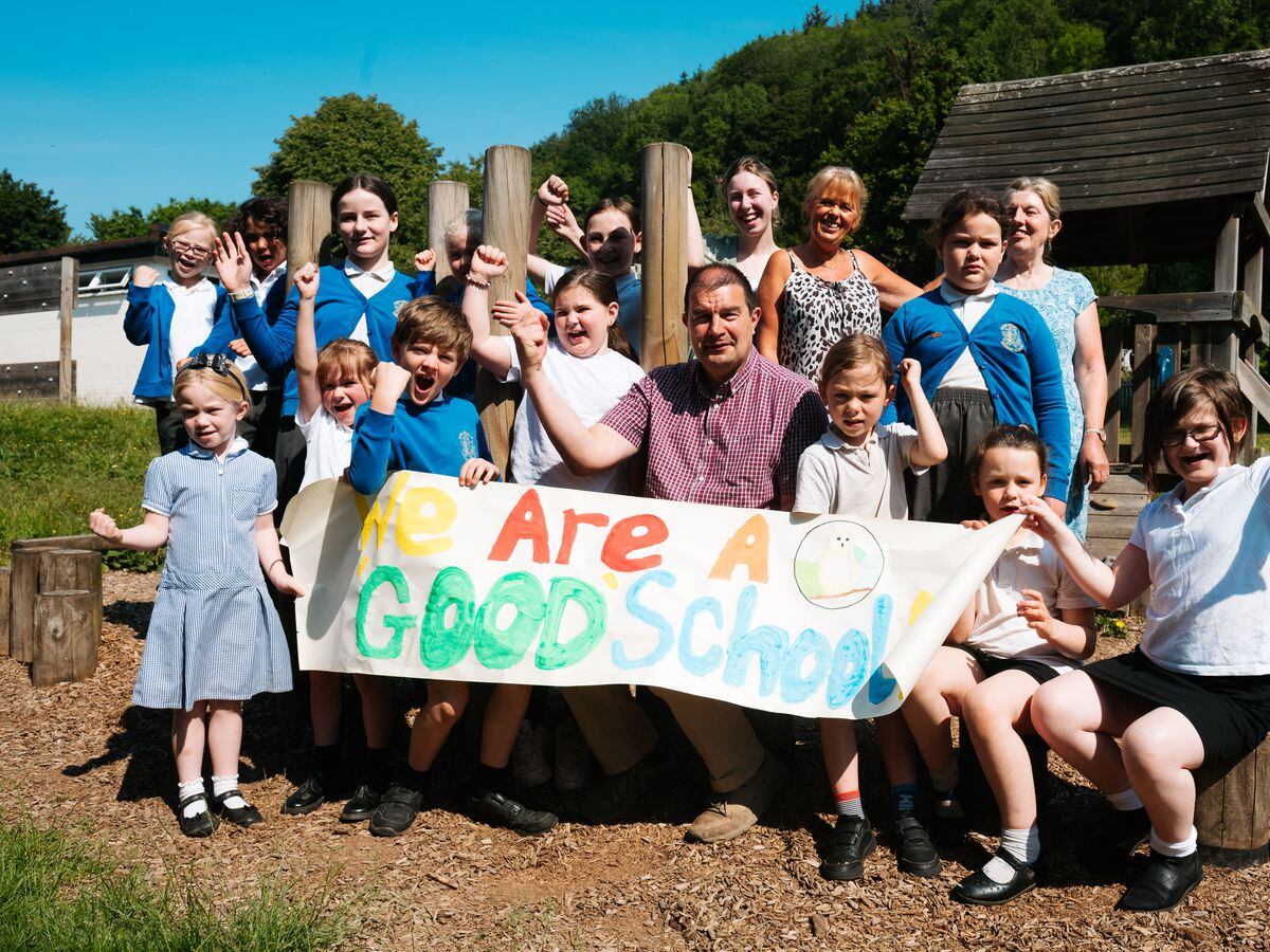 Newcastle C of E Primary School in Newcastle-on-Clun recently celebrated its GOOD Ofsted rating with their new Lead Teacher Chris Richards pictured at front..