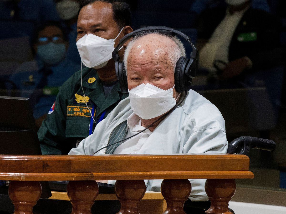 Khieu Samphan (right) sits in court