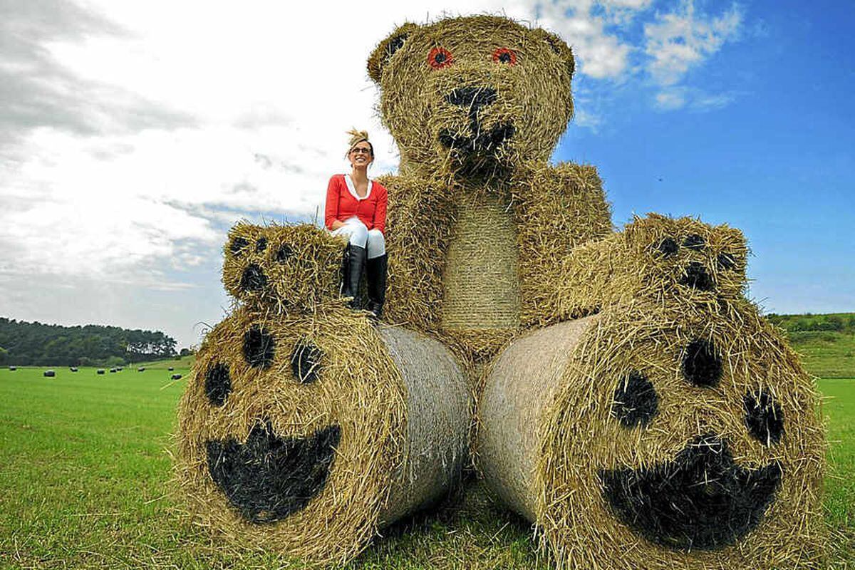 Leanne Love from Seisdon with the giant teddy bear in Pattingham.  