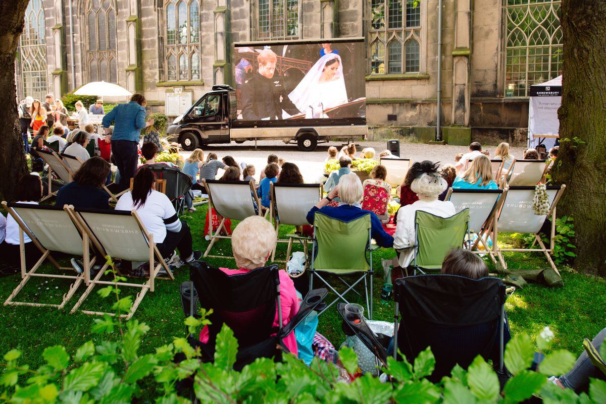 Shrewsbury BID screen the Royal Wedding on a big screen outside of St Alkmunds Church