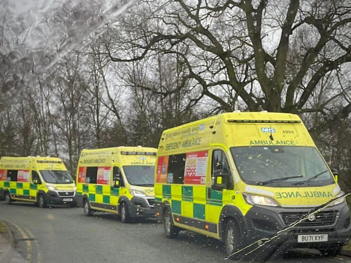 Ambulances queueing up outside a hospital in Shropshire. 