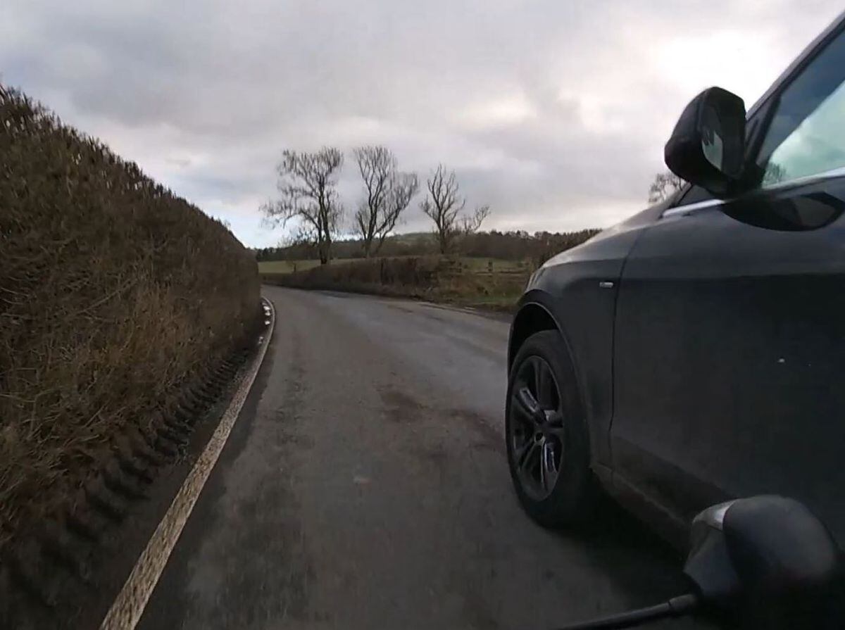 GoPro footage caught the moment Stuart Morris dangerously overtook a cyclist. Image: Dyfed-Powys Police