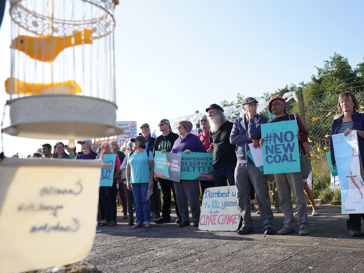 Demonstrators outside the proposed Woodhouse Colliery, south of Whitehaven