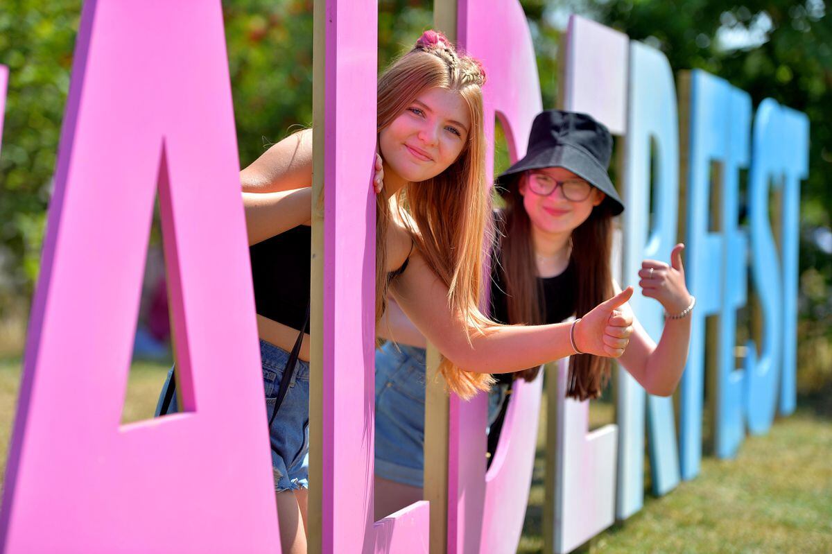 Florence Roberts, 13, and Lillah Morris-Pugh, 12, from Oswestry, at Alderfest