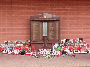 The Hillsborough Memorial outside Anfield stadium, Liverpool