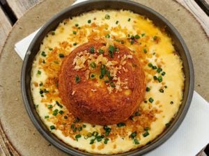 Little Hereford cheese souffle with red peppers