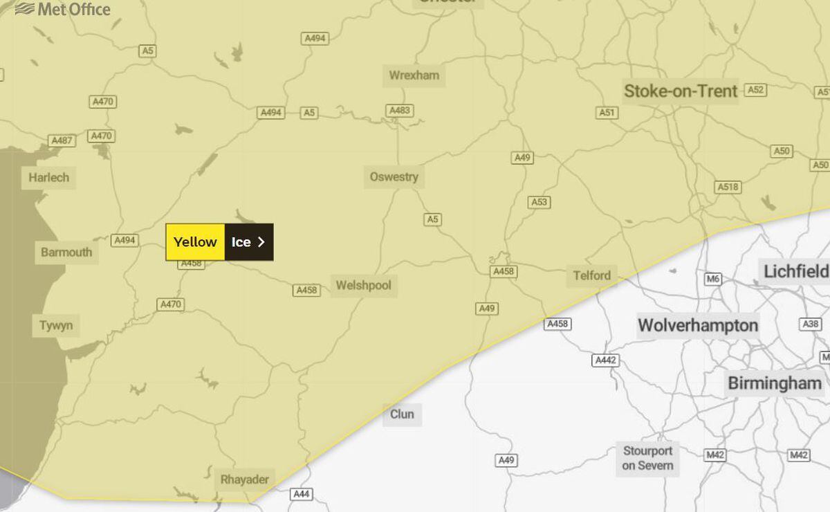 The Met Office weather warning for ice begins this evening