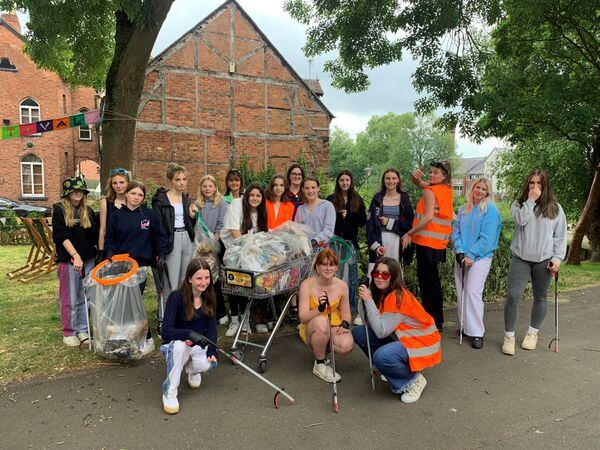 Shrewsbury High School girls helped tidy up the town