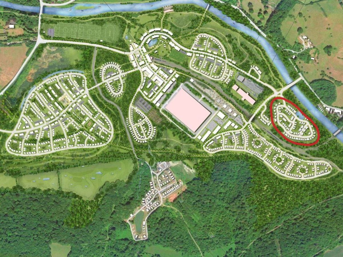 An artist's impression of the development, with the land that has been sold circled in red
