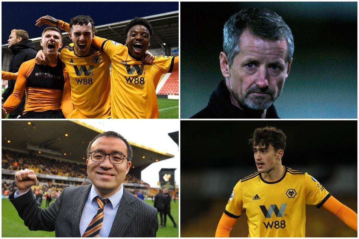 Scott Sellars (top right) is charged with improving Wolves' academy setup after being appointed by Jeff Shi (bottom left). Wolves won the under-23 league last season (top left) and youngsters including Max Kilman (bottom right) were handed a first-team debut (© AMA SPORTS PHOTO AGENCY)