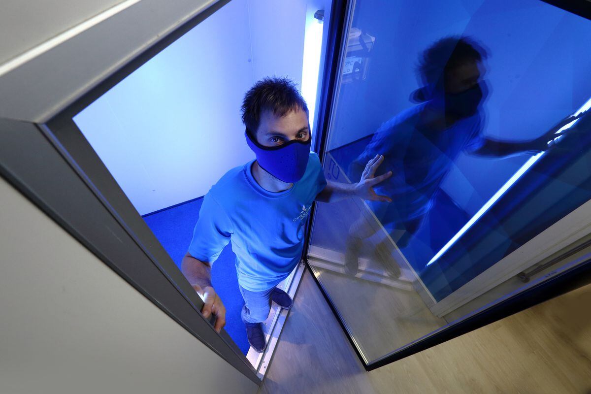 Lee Morgan in a thermal mask inside Cryozone's freezing chamber
