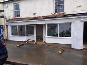 Revealed: The new shop front with tidying up work still to be done. Photo: Bishop's Castle Community Land Trust - BCCLT