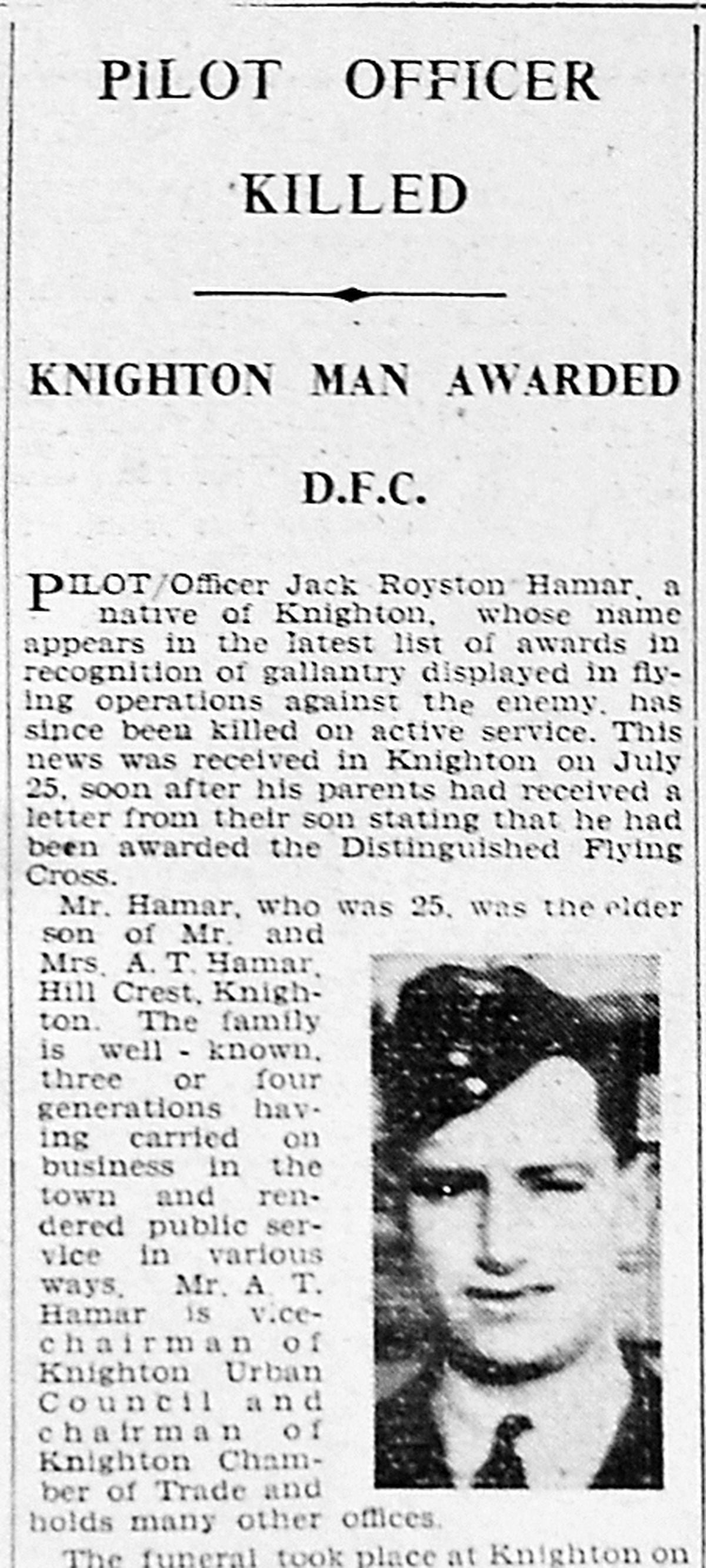 Jack Hamar was given a military funeral. 