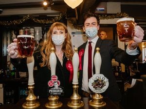 Angela Rayner with Labour candidate for the North Shropshire by-election Ben Wood at the Bull's Head pub in Whitchurch
