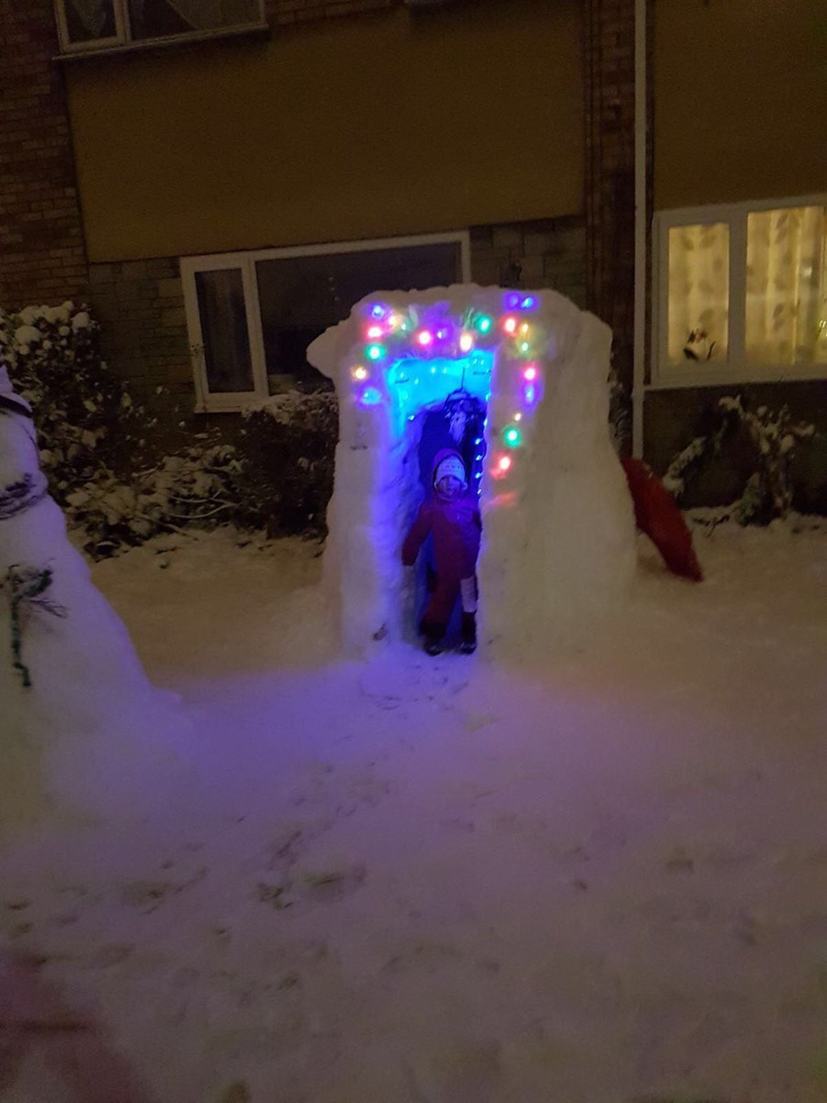 Amy said people living in the street had helped build a snowman and igloo in Wesley Drive, Ketley Bank 