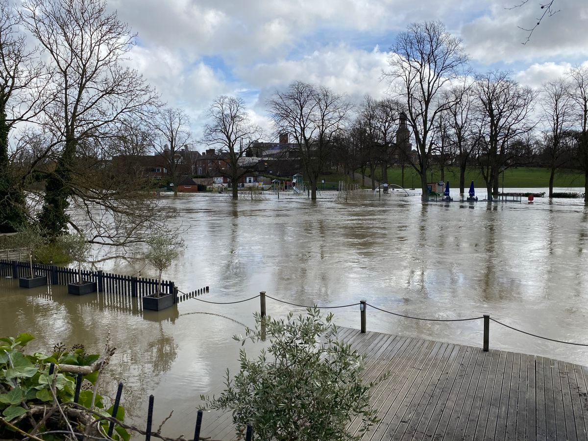 Flooding in The Quarry viewed from the Boathouse in Shrewsbury. Photo: Tom James Clark