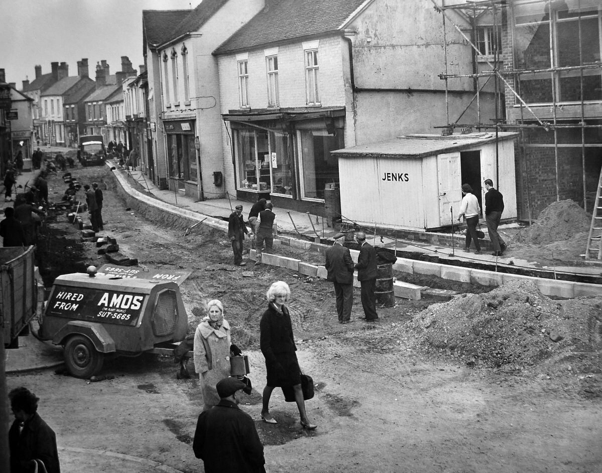 Roadworks tearing up Dawley High Street in April of 1967.