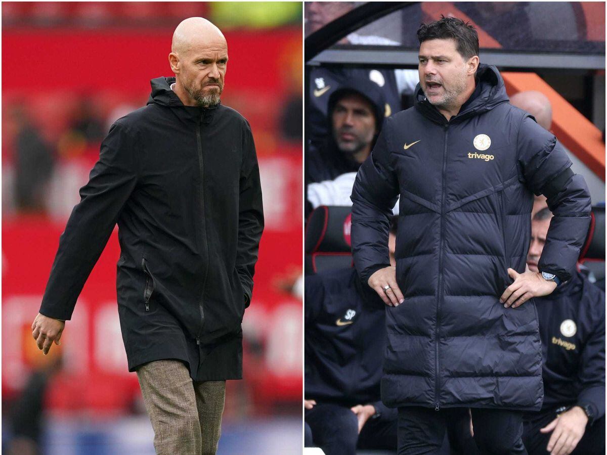 Composite image of Manchester United and Chelsea managers Erik ten Hag, left, and Mauricio Pochettino