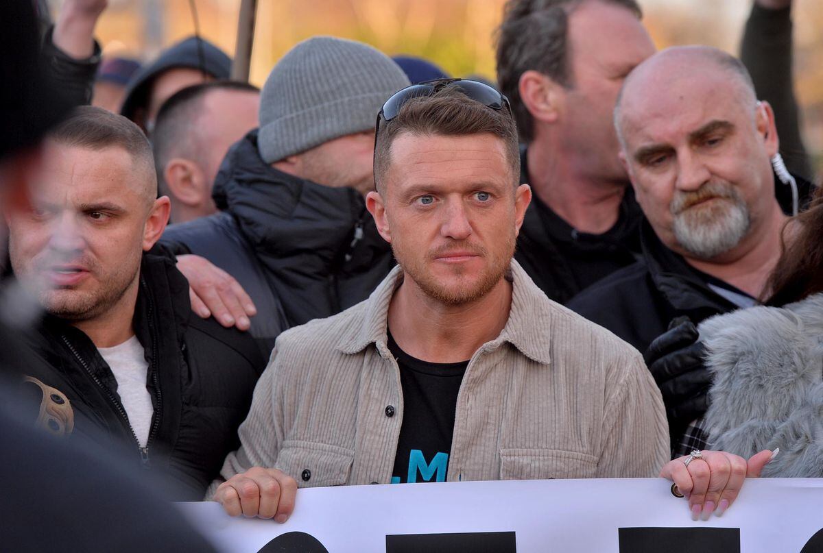 Tommy Robinson, whose real name is Stephen Yaxley-Lennon, leading the demonstration in Telford town centre
