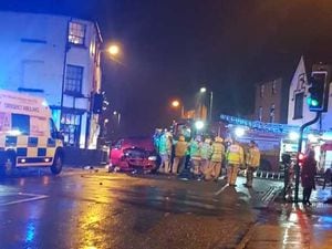 Emergency services at the crash in Oswestry town centre on Christmas Eve