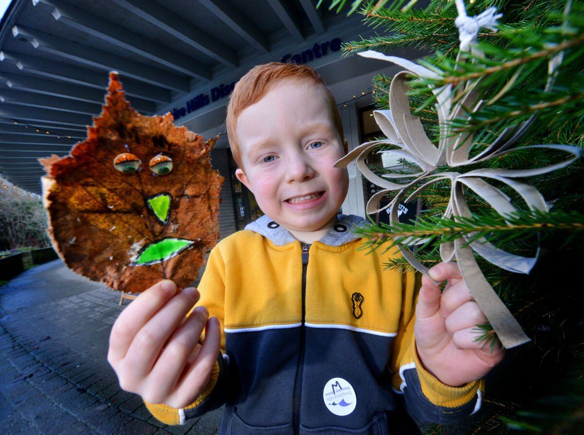 Winter craft activities for kids at the Shropshire Hills Discovery Centre in Craven Arms, and pictured is Ralph Green 5 from Kingswinford, with some crafts he has made
