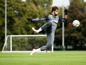 Diego Costa of Wolverhampton Wanderers shoots during a Wolverhampton Wanderers Training Session at The Sir Jack Hayward Training Ground on October 04, 2022 in Wolverhampton, England. (Photo by Jack Thomas - WWFC/Wolves via Getty Images).