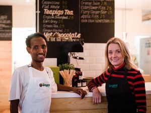 Omar Ahmed with Lucie Tait-Harris at the Oregano Project in Albrighton