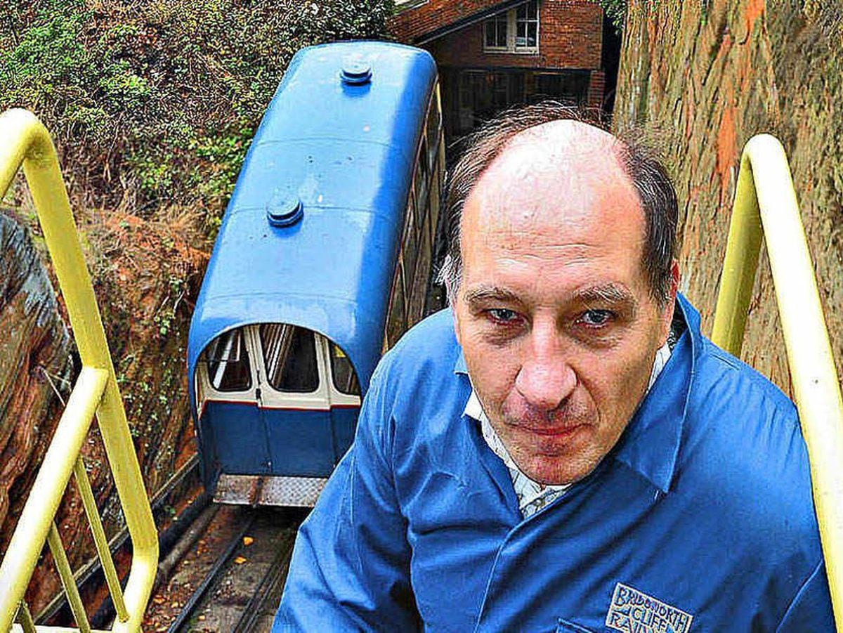 Cliff Railway owner Malvern Tipping at the stricken funicular railway earlier this year