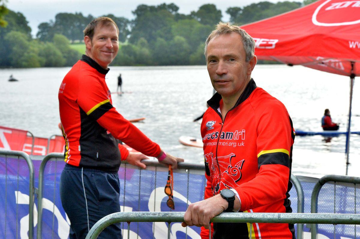  Christian Edwards and Andrew Neale from Wrexham Tri at a previous triathlon