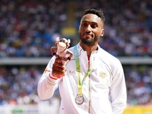               England's Matthew Hudson- Smith with their silver medal during the medal ceremony for Men's 400m at Alexander Stadium on day ten of the 2022 Commonwealth Games in Birmingham