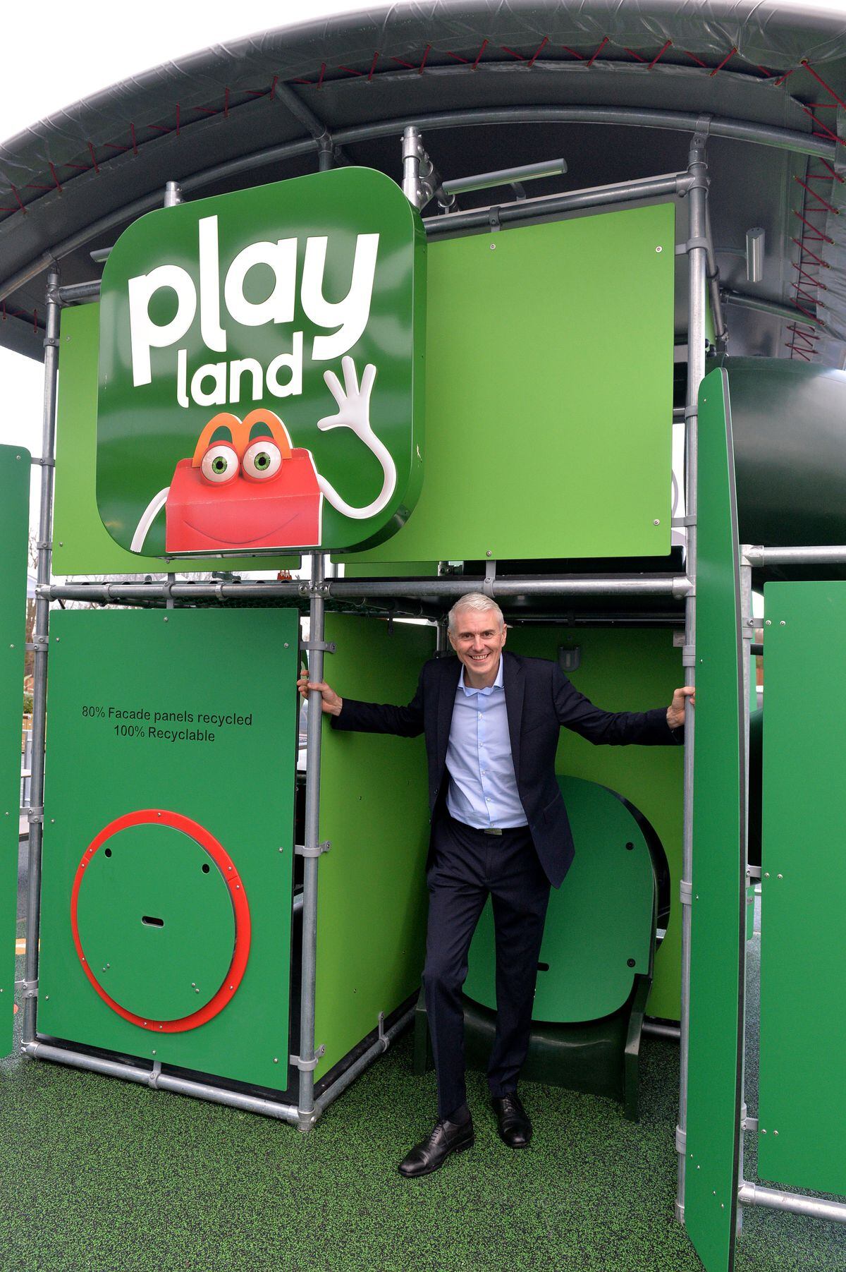 McDonald's franchisee Matthew Winfield in the recycled play area ahead of the opening of the new restaurant
