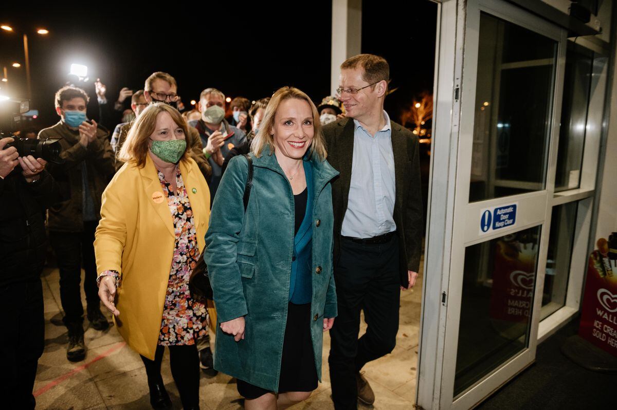 Liberal Democrat candidate Helen Morgan arrives