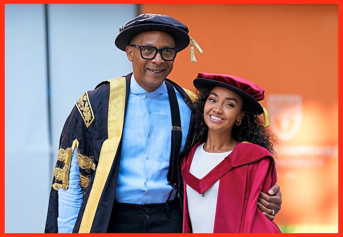 PABest..Leigh-Anne Pinnock (right) poses for a photograph with Chancellor of Buckinghamshire New University Jay Blades ahead of receiving an honorary doctorate from the university in High Wycombe. The Little Mix singer is being given the honorary doctorate in recognition of her music career and active campaigning for racial equality. Picture date: Wednesday July 26, 2023. PA Photo. See PA story SHOWBIZ Pinnock. Photo credit should read: Andrew Matthews/PA Wire.