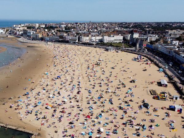 Sunbathers on the beach at Margate in Kent during the September 2023 heatwave