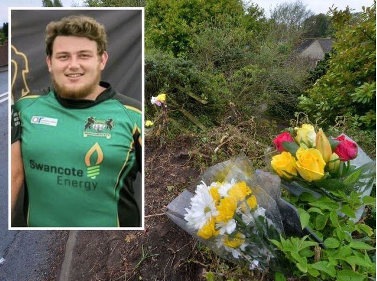 Floral tributes which were left at the scene for Will Rogers, 26, inset