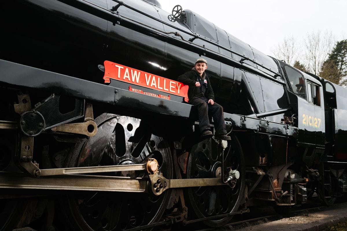 Fitter, Steve Llewellyn, sitting on the newly repainted Taw Valley