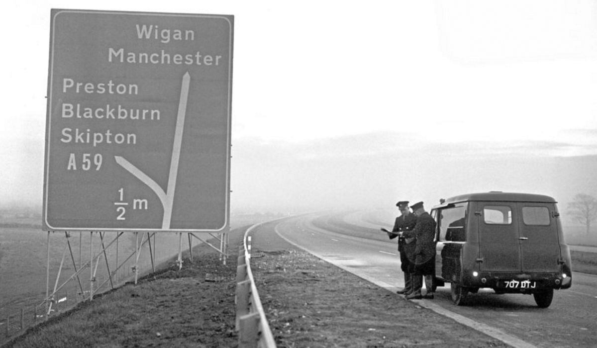 nostalgia pic. The Preston bypass, which opened on December 5, 1958, and was Britain's first motorway (later part of the M6). This picture taken from the internet which credits it to the PA Archive. Library code: nostalgia 2018.