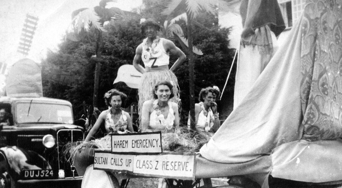 The young Miss Rita Beddow, right, on a carnival float around the late 1940s. 