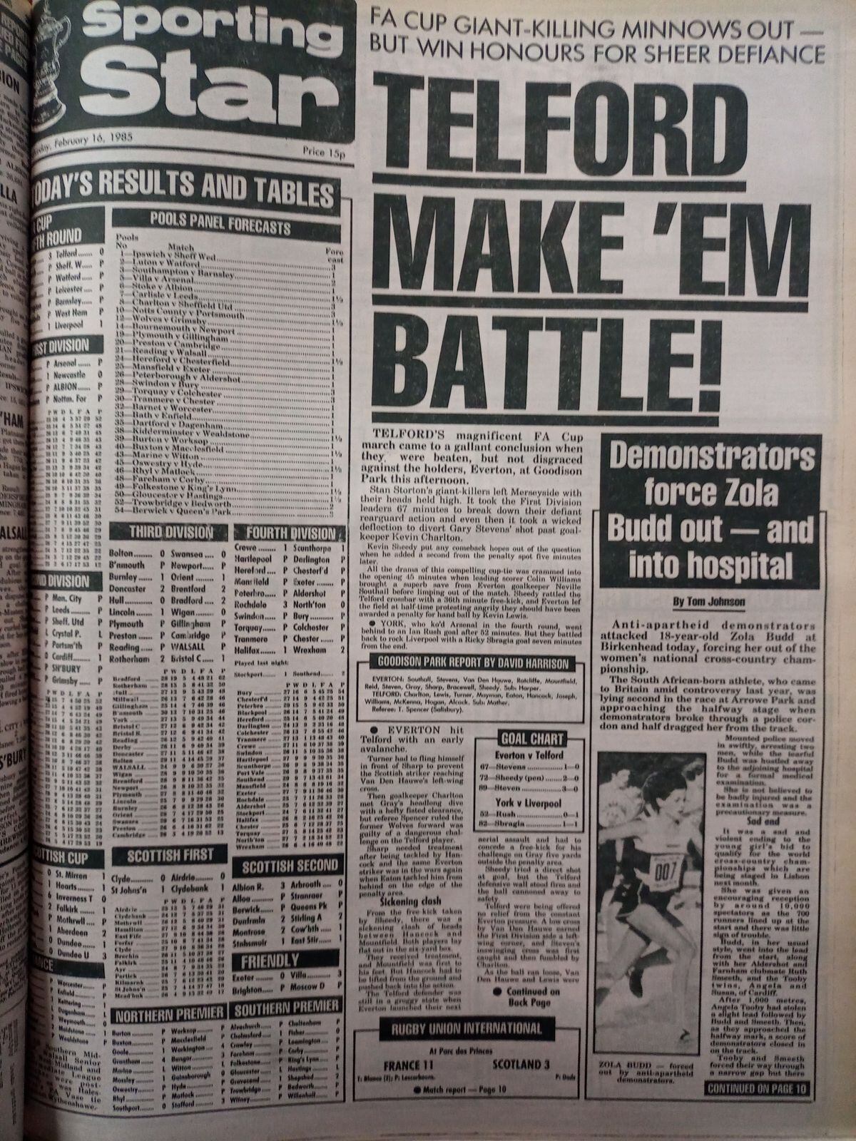 February 16, 1985 – Telford give cup holders Everton a run for their money