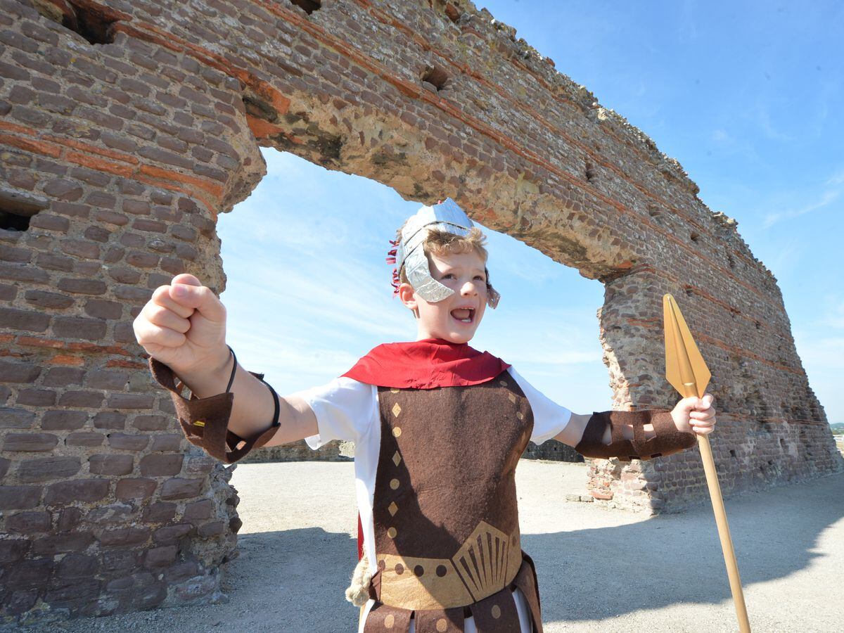James Rochester, 6, from Penkridge, learning about the Romans at Wroxeter Roman City