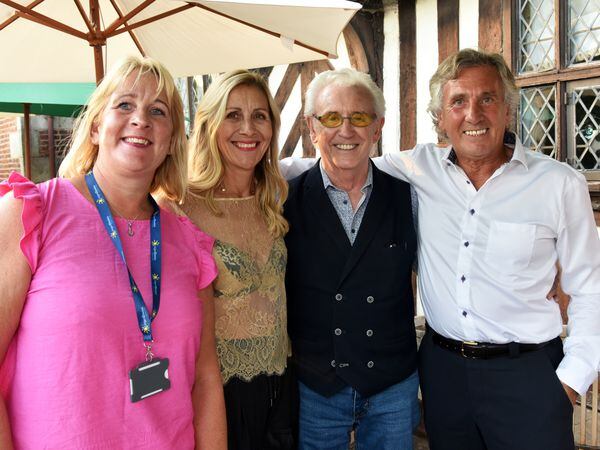 Helen Knight from Lingen Davies Cancer Fund, Debbie Carvell, Tony Christie, and Paul Carvell.