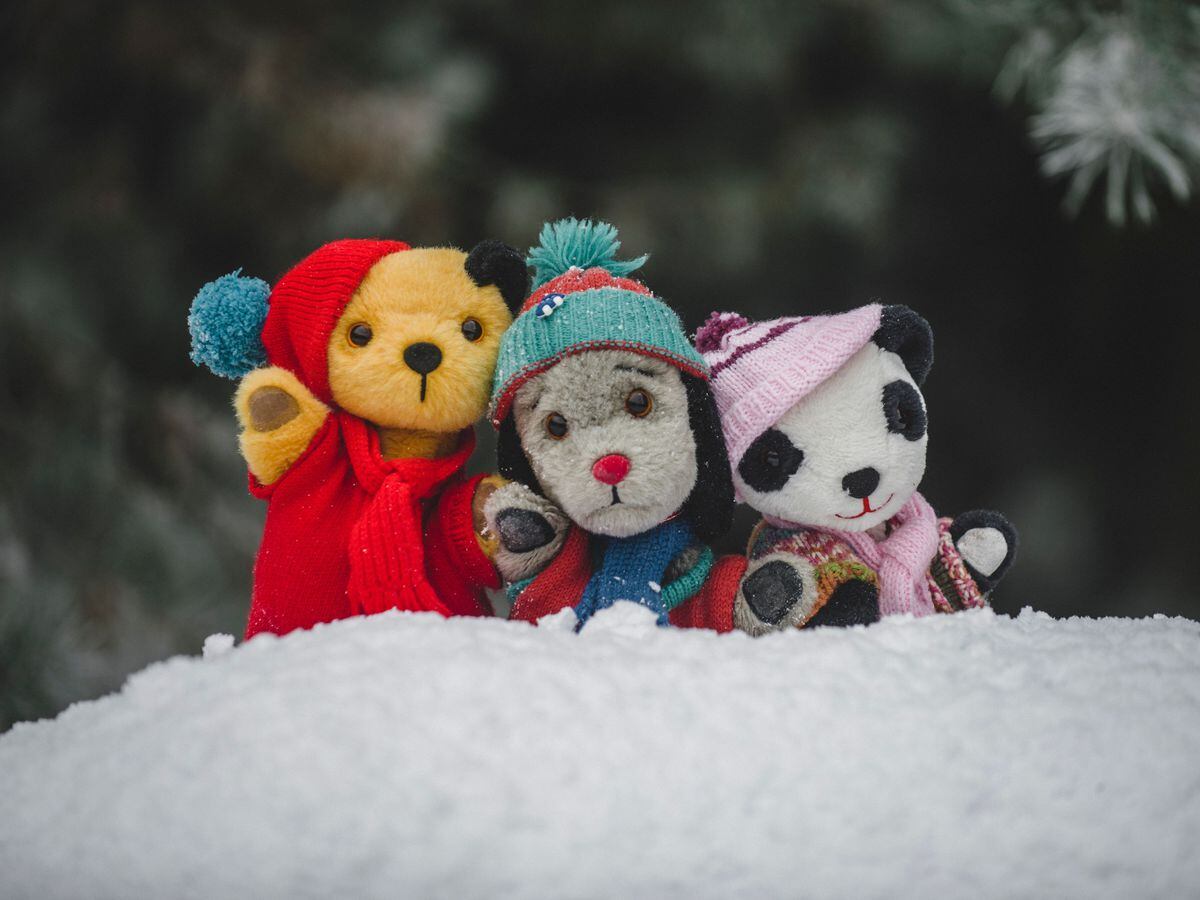 Sooty, Sweep and Soo in the snow during the video for their Christmas single
