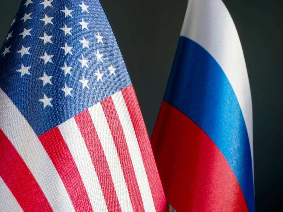 Flags of the United States of America and Russia